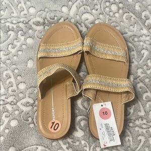 Report Tan Sandals with Silver Accents